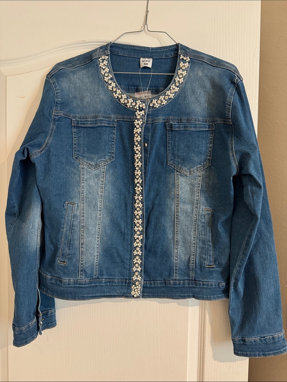 Embroidered Trim Blue Denim Jacket - Brand: